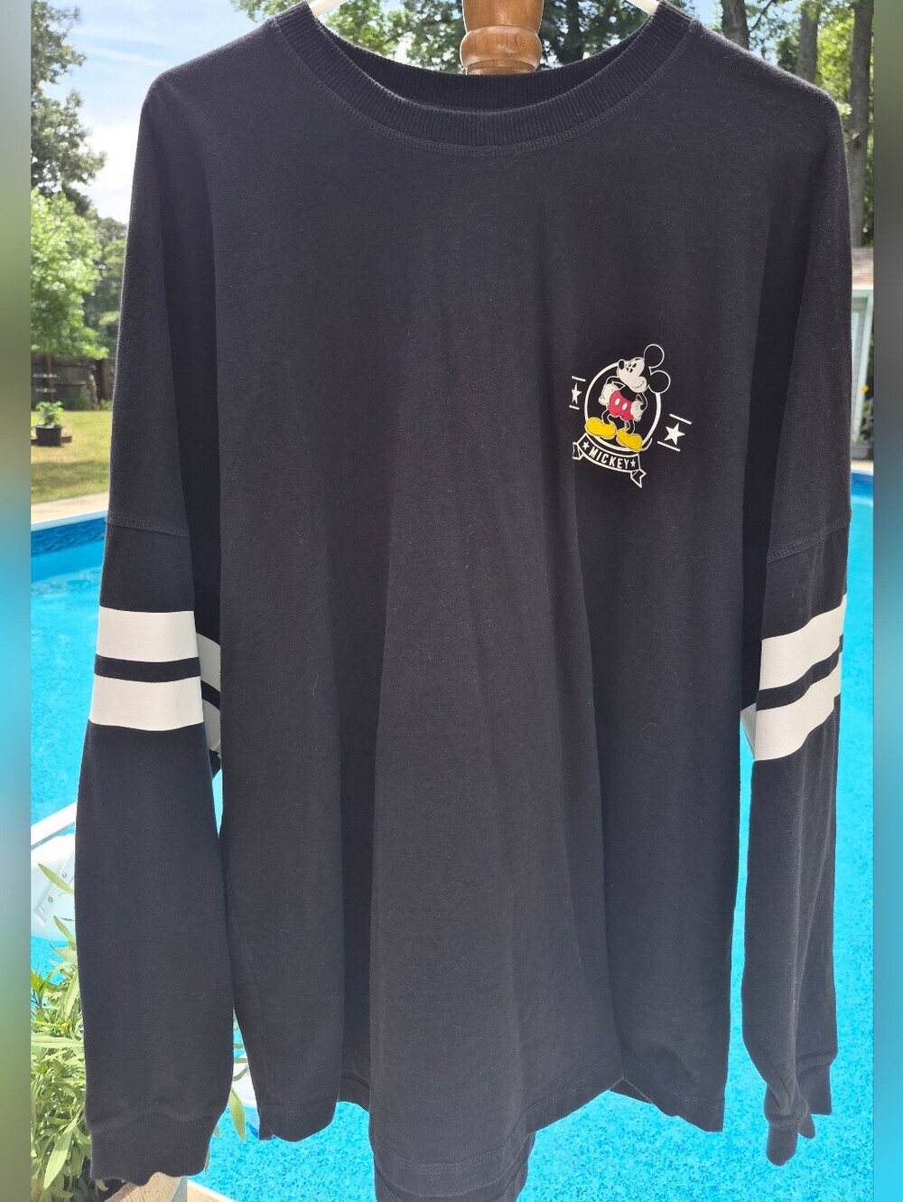 Disney Mickey Mouse Striped Sleeve Black Long Sleeve Shirt Size XL